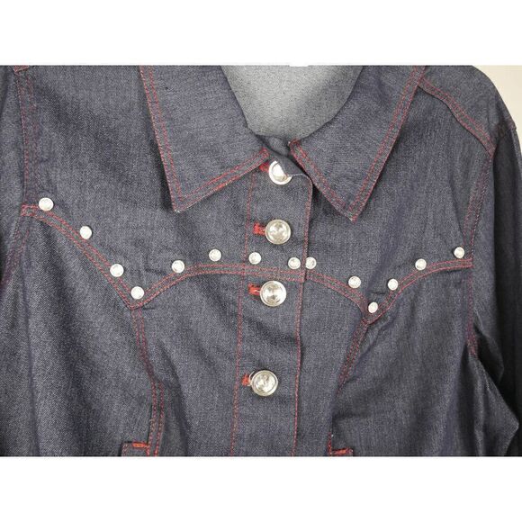 Unique Vintage Dark Denim rhinestone Western Boxy Crop Jacket XS - Picture 6 of 9